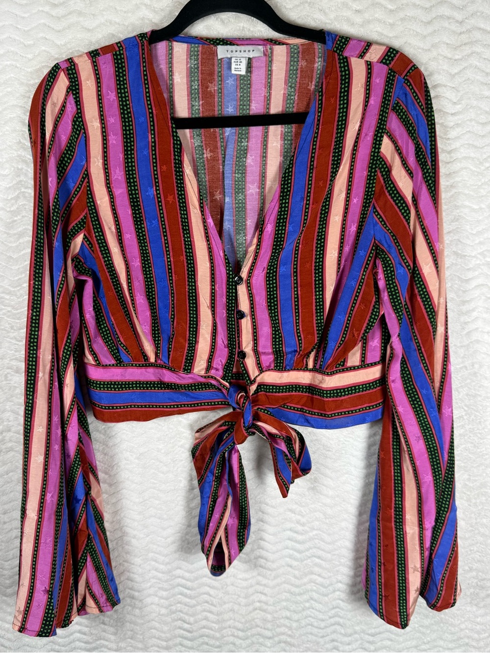 Topshop Multicolor 100% Viscose Star Striped Tie-Front Crop Top. Spectacular 🔥🤩🧡